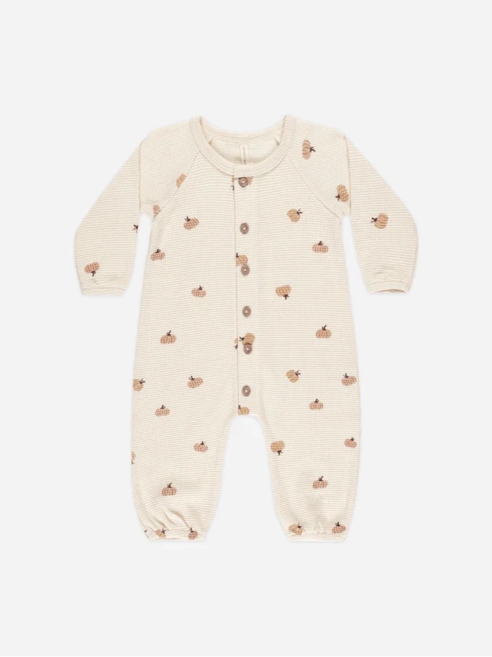 Quincy Mae Waffle Lone Sleeve Jumpsuit - Pumpkin Print 12-18m Organic Cotton